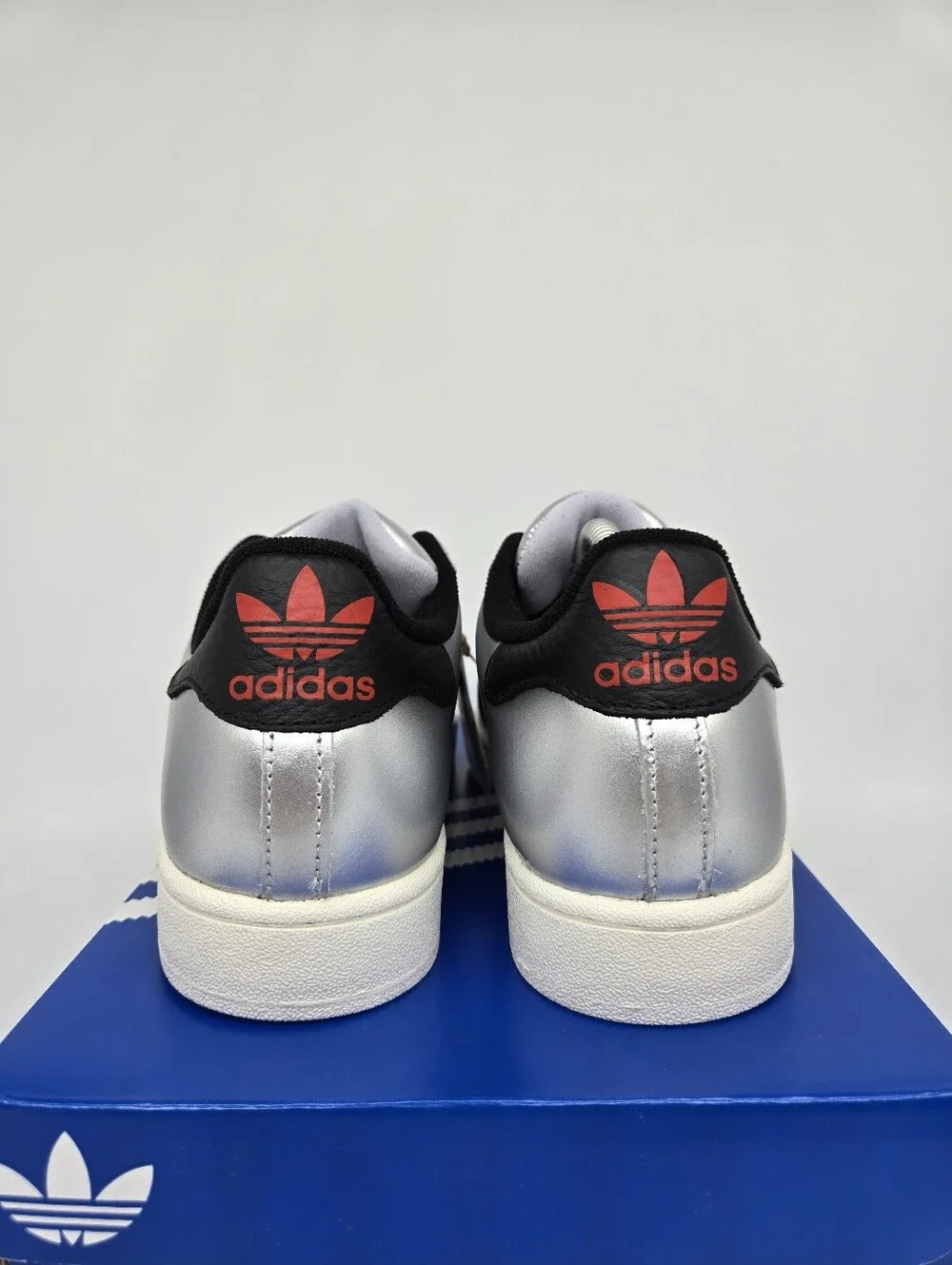 adidas Women's Superstar II KI2005 Silver Metallic Black Shoes Size 9